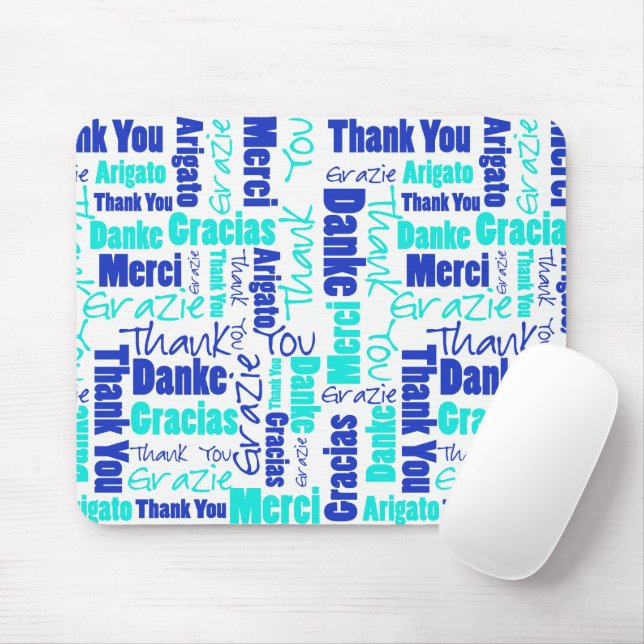 Blue and Turquoise Thank You Word Cloud Mouse Pad (With Mouse)