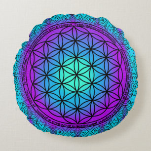 Blue and Violet Life Flower Affirmations Positive Round Pillow