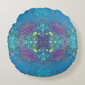 Blue and violet ocean impression round pillow