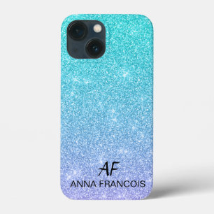 Blue And Violet Ombre Glittered Textured iPhone 13 Mini Case