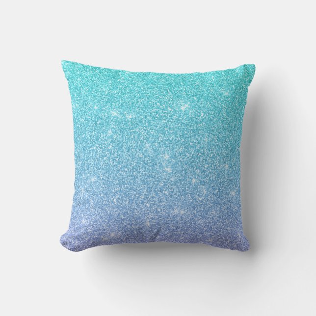 Blue And Violet Ombre Glittered Textured Throw Pillow (Front)
