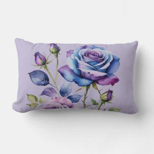 Blue and violet Roses (purple) Lumbar Pillow