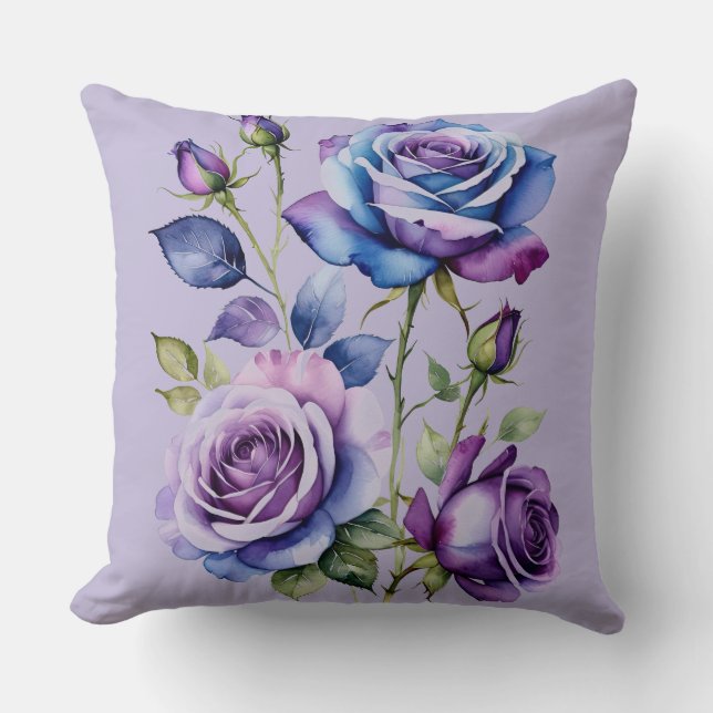 Blue and violet Roses (purple) Throw Pillow (Front)