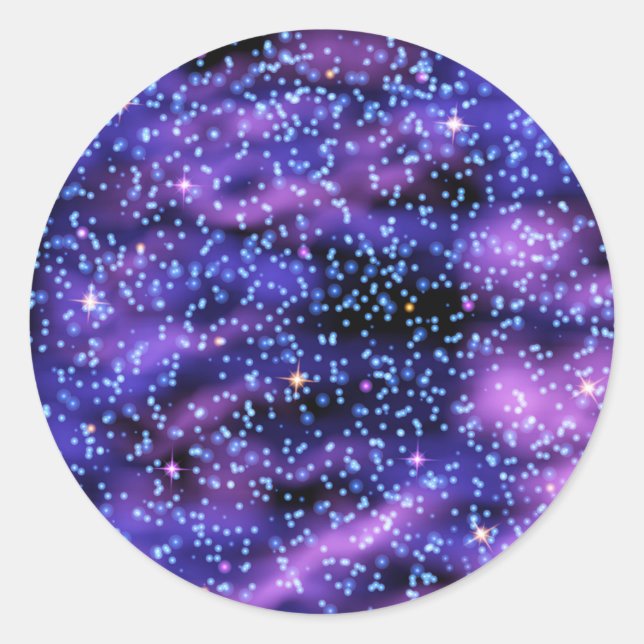 Blue and violet space galaxy background with light classic round sticker (Front)