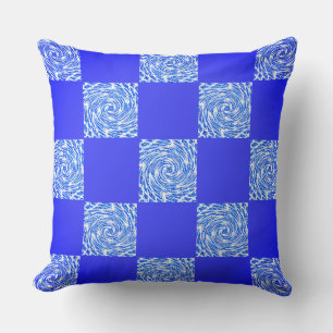 Blue and Whirl Chequerboard Throw Pillow