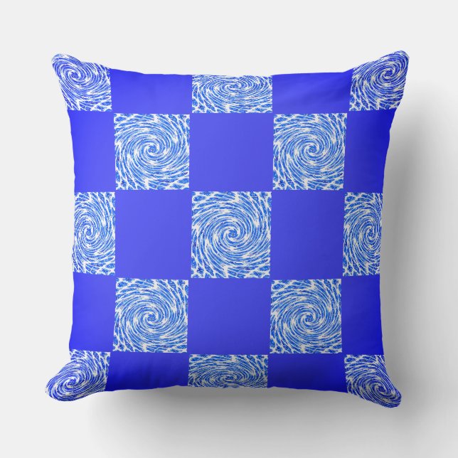 Blue and Whirl Chequerboard  Throw Pillow (Front)