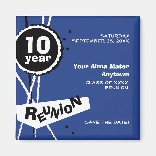 Blue and White 10 Year Class Reunion Magnet (Front)