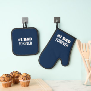 Blue and White #1 Dad Forever Father's Day Gift Oven Mitt & Pot Holder Set