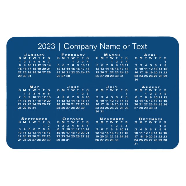Blue and White 2023 Calendar with Custom Text Magnet (Horizontal)