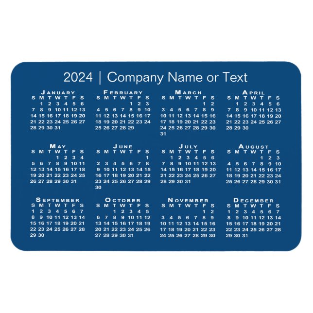Blue and White 2024 Calendar with Custom Text Magnet (Horizontal)