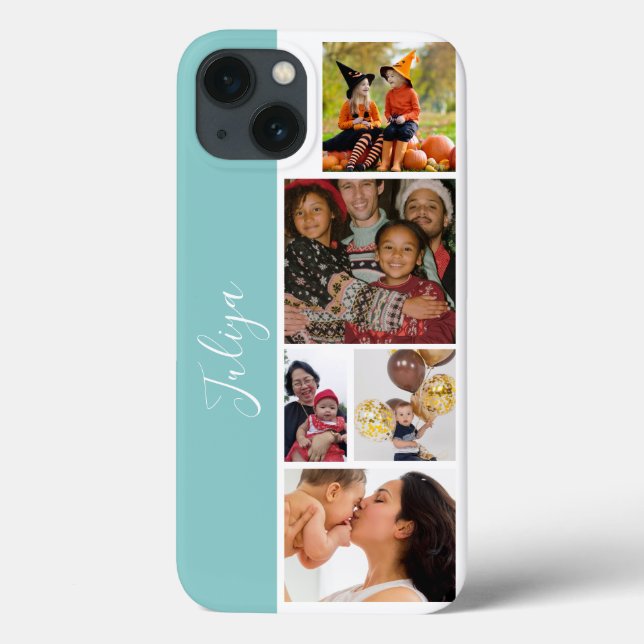 blue and white 5 photo collage script Case-Mate iPhone case (Back)