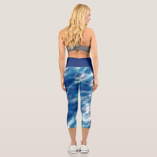 Blue and White Abstract Capri Leggings