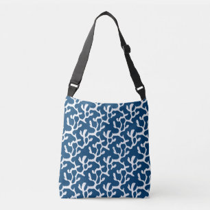 Blue And White Abstract Coral Repeating Pattern Crossbody Bag