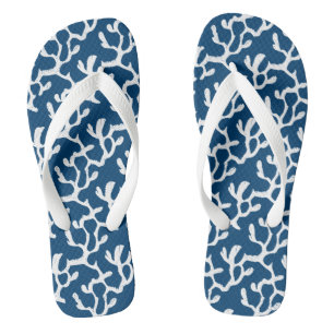 Blue And White Abstract Coral Repeating Pattern Flip Flops