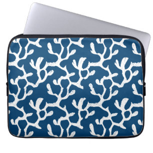 Blue And White Abstract Coral Repeating Pattern Laptop Sleeve