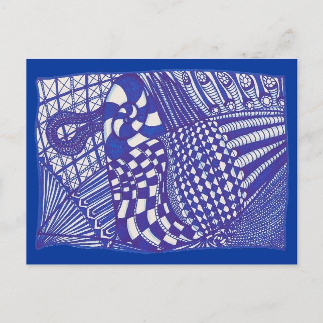 Blue and White Abstract Drawing, Postcards (Front)