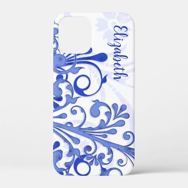 Blue and White Abstract Floral Case-Mate iPhone Case (Back)