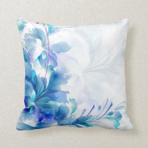 Blue And White Abstract Floral Design Throw Pillow