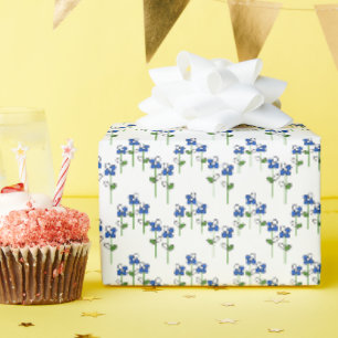 Blue and White Abstract Flowers Wrapping Paper