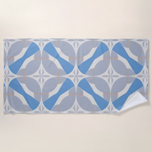 Blue and White Abstract Geometric Pattern Beach Towel