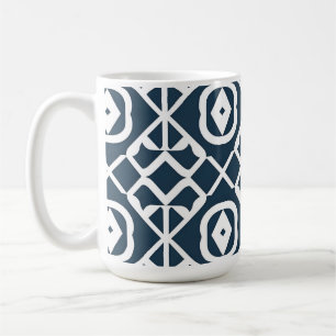 Blue and White Abstract Geometric Pattern Coffee Mug