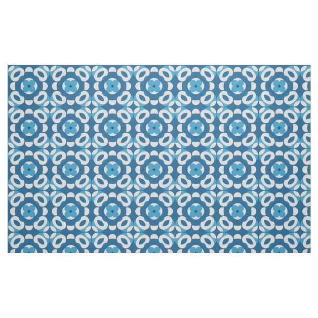 Blue and White Abstract Geometric Pattern Fabric (Fat Quarter)