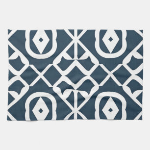 Blue and White Abstract Geometric Pattern Kitchen Towel