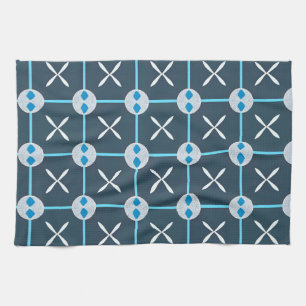 Blue and White Abstract Geometric Pattern Kitchen Towel