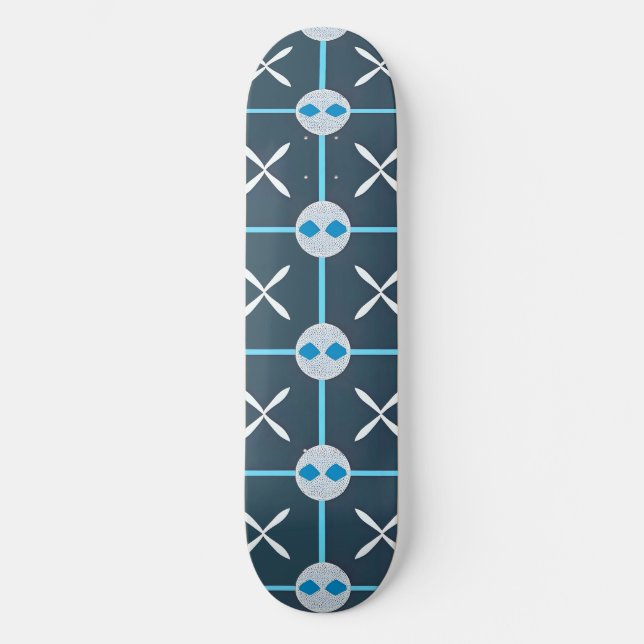 Blue and White Abstract Geometric Pattern Skateboard (Front)