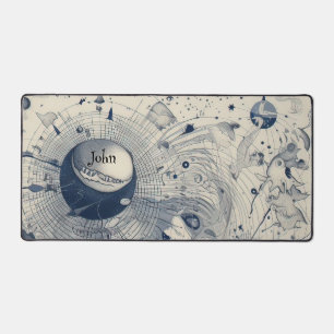 Blue and White Abstract In Space Planet Earth  Desk Mat