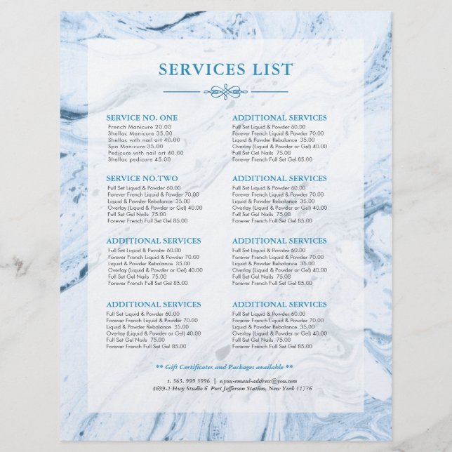 Blue and white abstract marble-alike background flyer (Front)