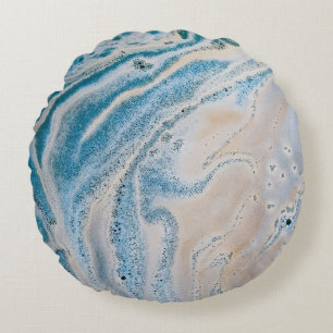 Blue and white abstract painting round pillow