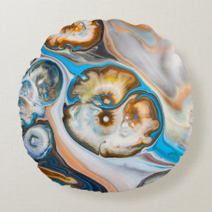 Blue and white abstract painting round pillow