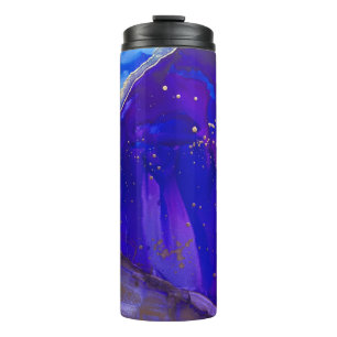 Blue and white abstract painting thermal tumbler