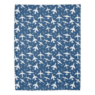 Blue and White Aeroplane Patterned Duvet Cover