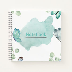 Blue and White Aesthetic Butterfly 8.5" x 8.5" Notebook