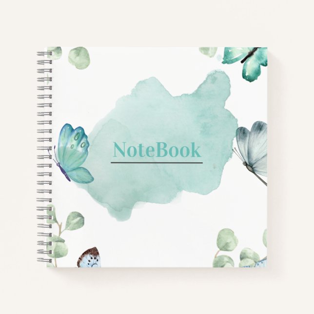 Blue and White Aesthetic Butterfly 8.5" x 8.5" Notebook (Front)