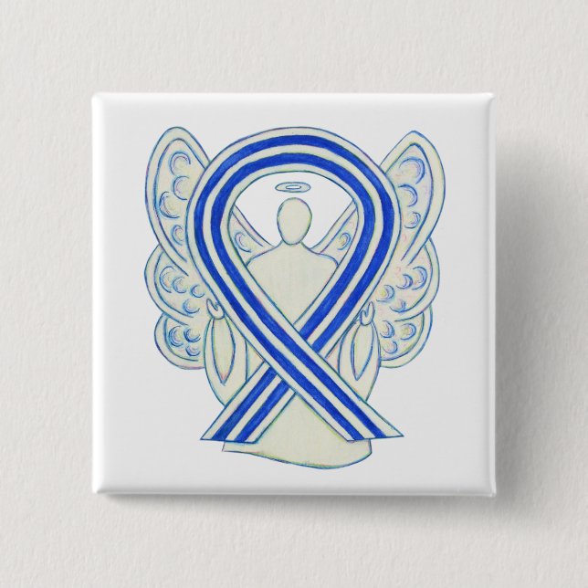 Blue and White ALS Ribbon Awareness Angel Pin (Front)