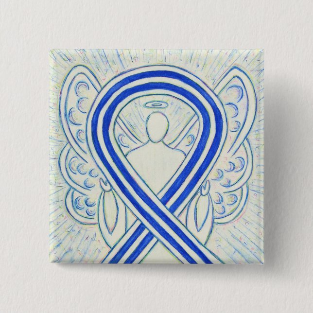 Blue and White ALS Ribbon Awareness Angel Pin (Front)