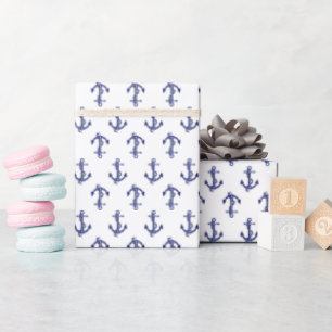Blue and white anchor allover pattern wrapping paper