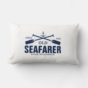 Blue and White, Anchor and Paddles, Nautical Lumbar Pillow