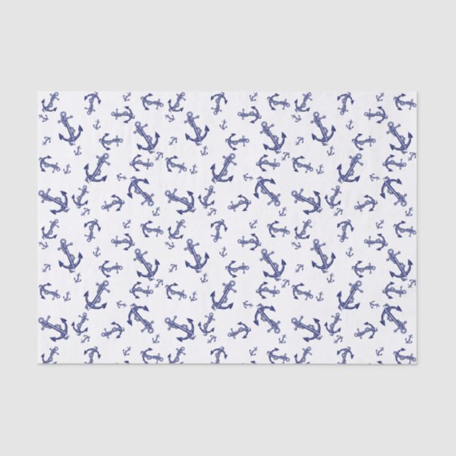 Blue and white anchor pattern tissue paper (Front)