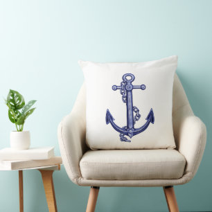 Blue and white anchor throw pillow