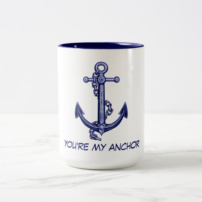 Blue and white anchor Two-Tone coffee mug (Center)