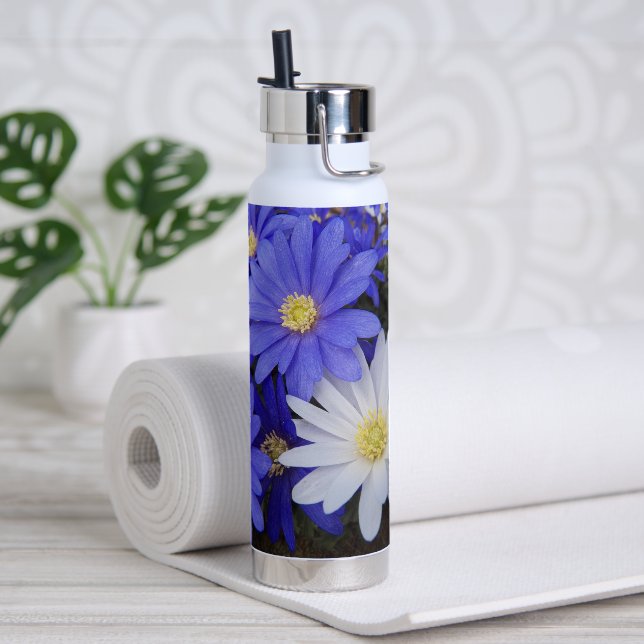 Blue and White Anemones Floral Water Bottle (Yoga)