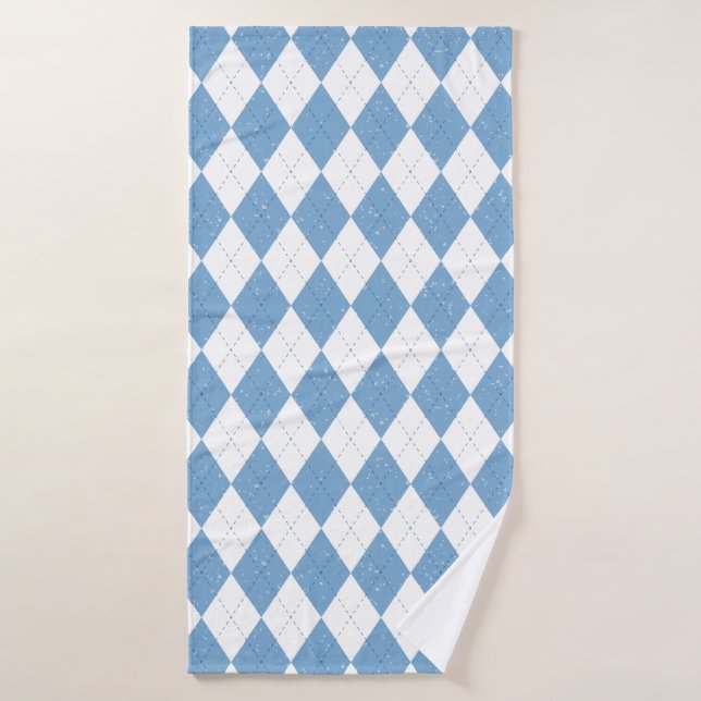 Blue and White Argyle Diamond Geometric Pattern Bath Towel (Bath Towel)