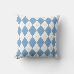 Blue and White Argyle Diamond Pattern Throw Pillow