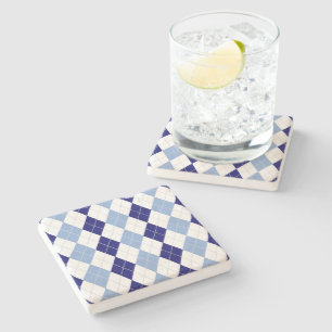 Blue and White Argyle Stone Coaster