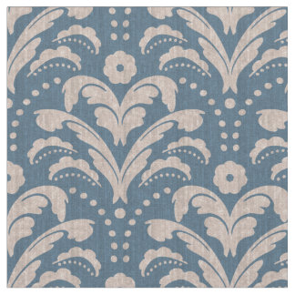 Blue and White Art Deco Damask with Vintage Grunge Fabric