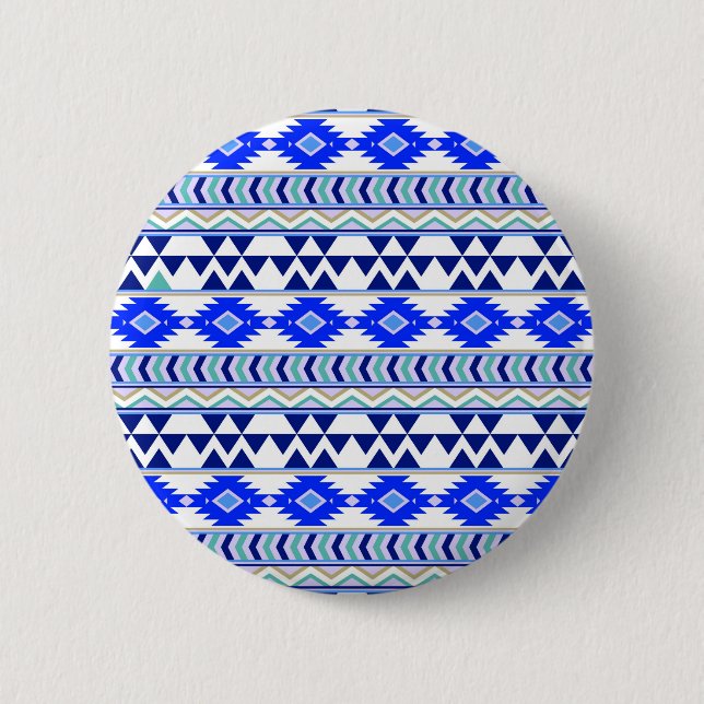 Blue and White Aztec Stripe Pattern 2 Inch Round Button (Front)